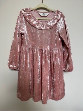 H&M Dusty Rose Velvet Ruffle Collar Dress